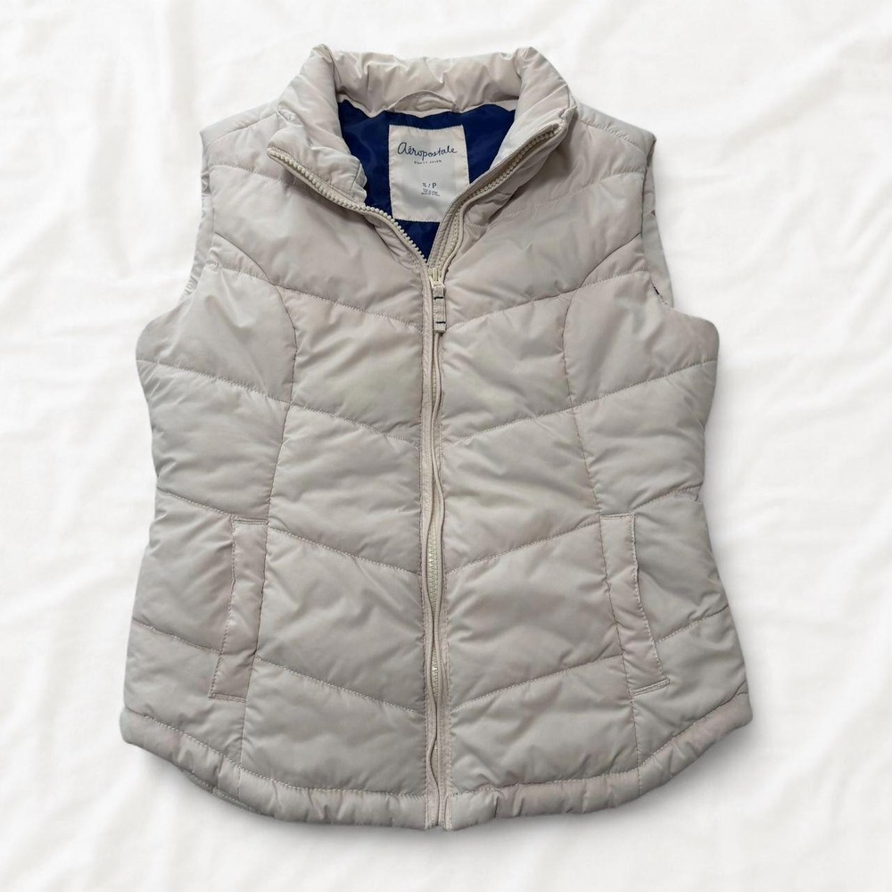 Aeropostale White Y2K Chevron Puffer Vest Stand Collar S